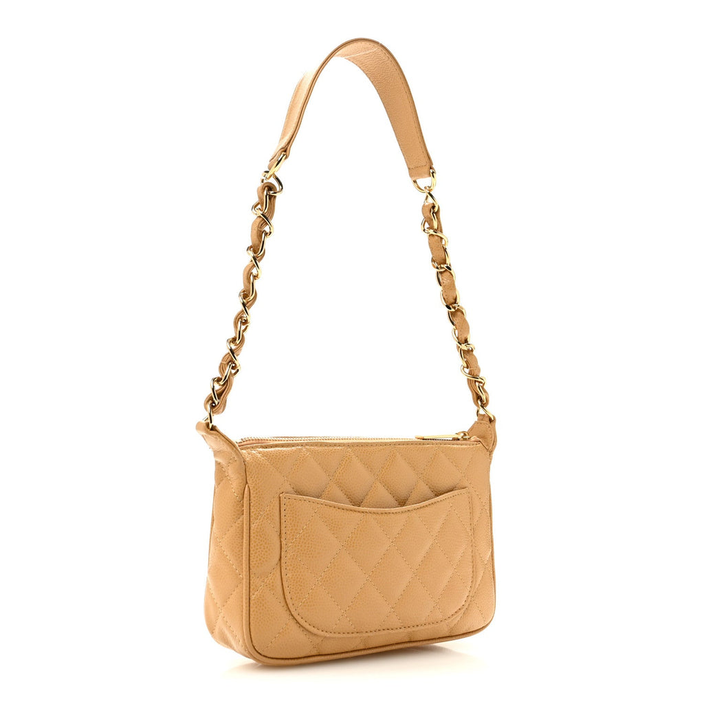 Caviar Quilted Timeless CC Shoulder Bag Beige