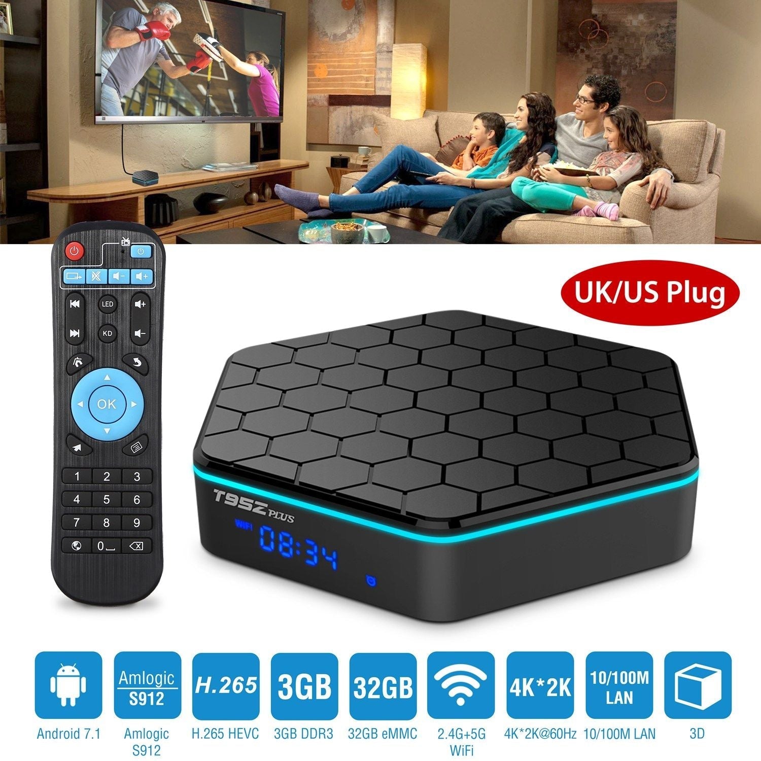 Android 7.1 TV Box Amlogic S912 Octa Core 3GB / 32GB UHD 4K VP10 H.265 WiFi USB2.0 Smart Streaming Media Player