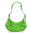 Extra Supple Calfskin Crocodile Embossed Le Cagole Shoulder Bag XS Acid Green