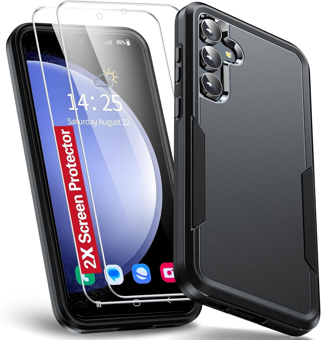 Entronix Bundle Compatible with Galaxy A25 - Soft-Touch Dual-Layer Case & 2 Clear Screen Protectors