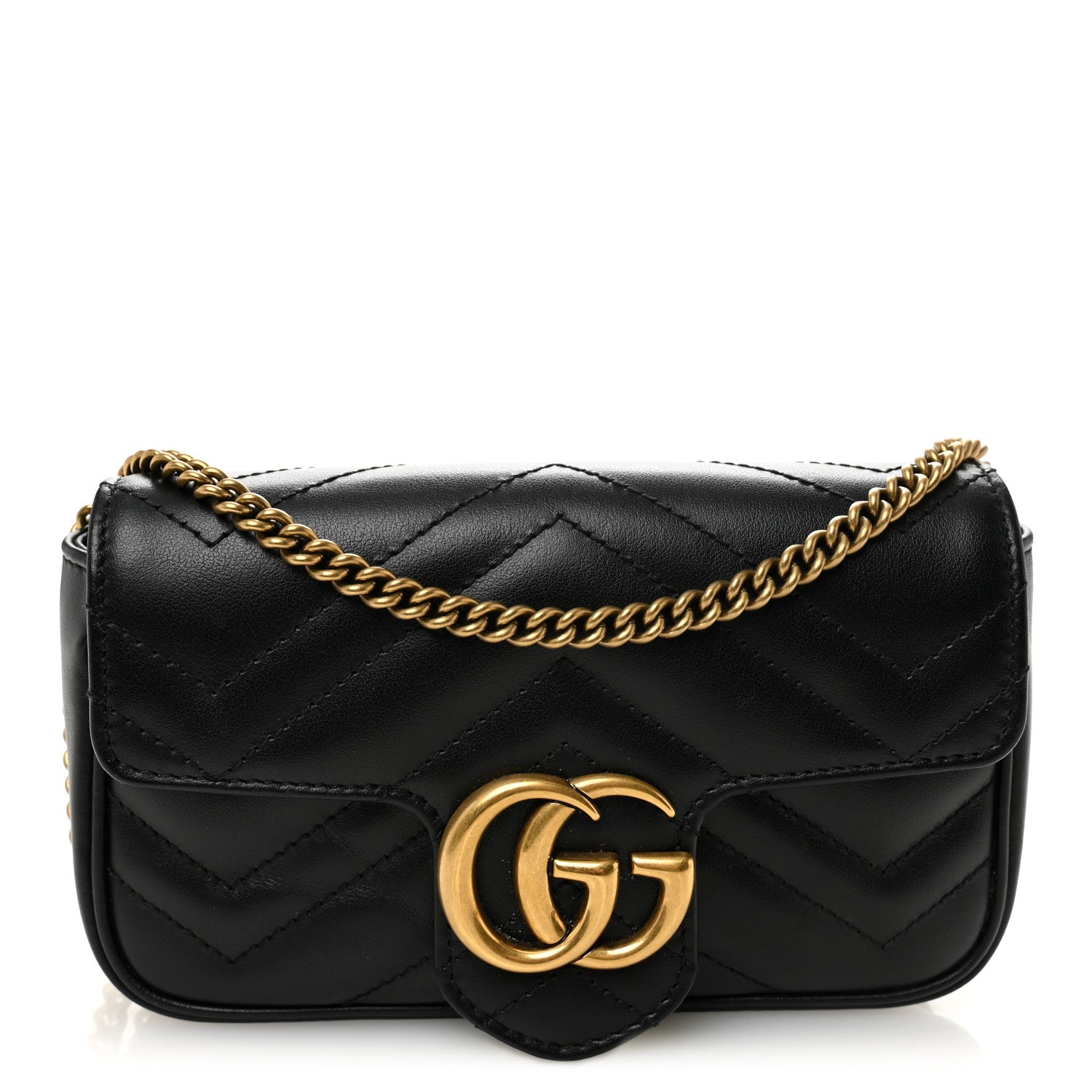 Calfskin Matelasse Super Mini GG Marmont Shoulder Bag Black