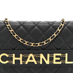 Calfskin Quilted Enchained Wallet On Chain WOC Black