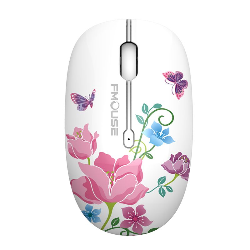 M101 Ergonomics Wireless Mouse 2.4G Cute Optical Cartoon Computer Silent Mice With USB Receiver for Laptop Kid Girl Gift Macbook - flower