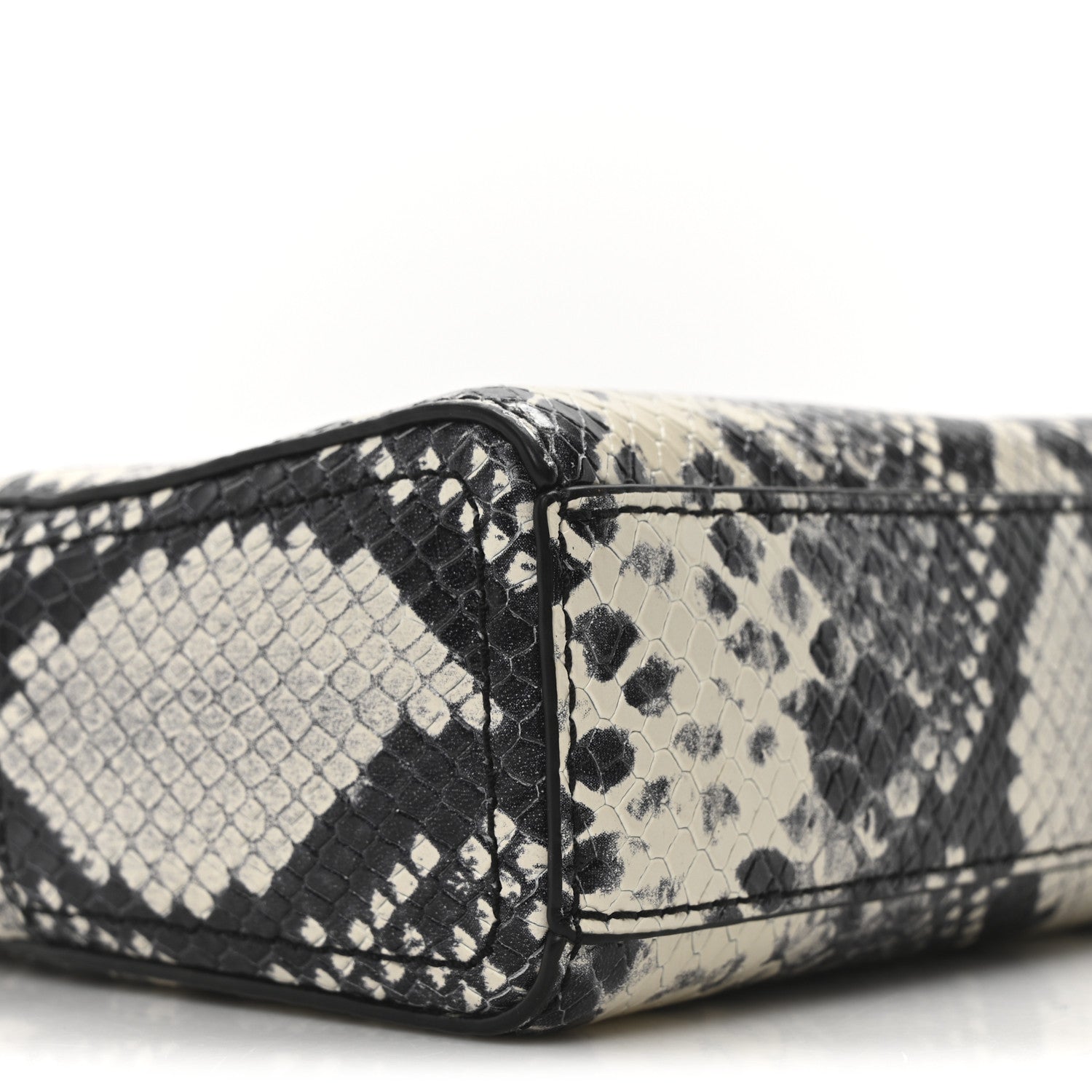 Calfskin Snakeskin Embossed Shutter Camera Crossbody Bag Black White