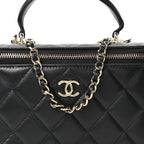 Lambskin Quilted Small Top Handle Vanity Case With Chain Black