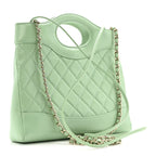 Shiny Lambskin Quilted Mini 31 Shopping Bag Light Green
