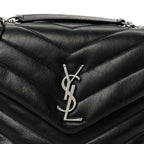 Calfskin Y Quilted Monogram Small Loulou Chain Satchel Black