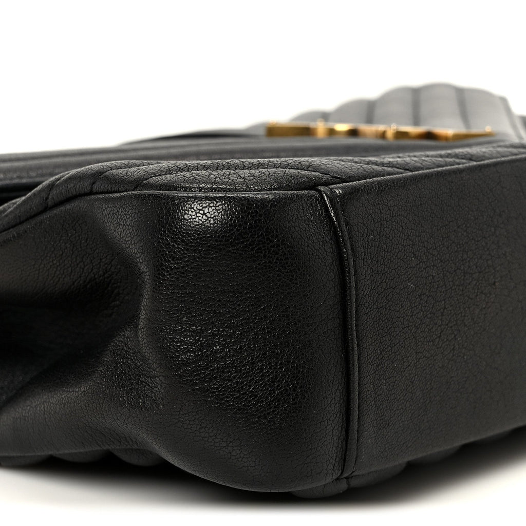 Sheepskin Matelasse Chevron Monogram Large College Satchel Black