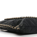Calfskin Quilted Chain Flat Tote Black