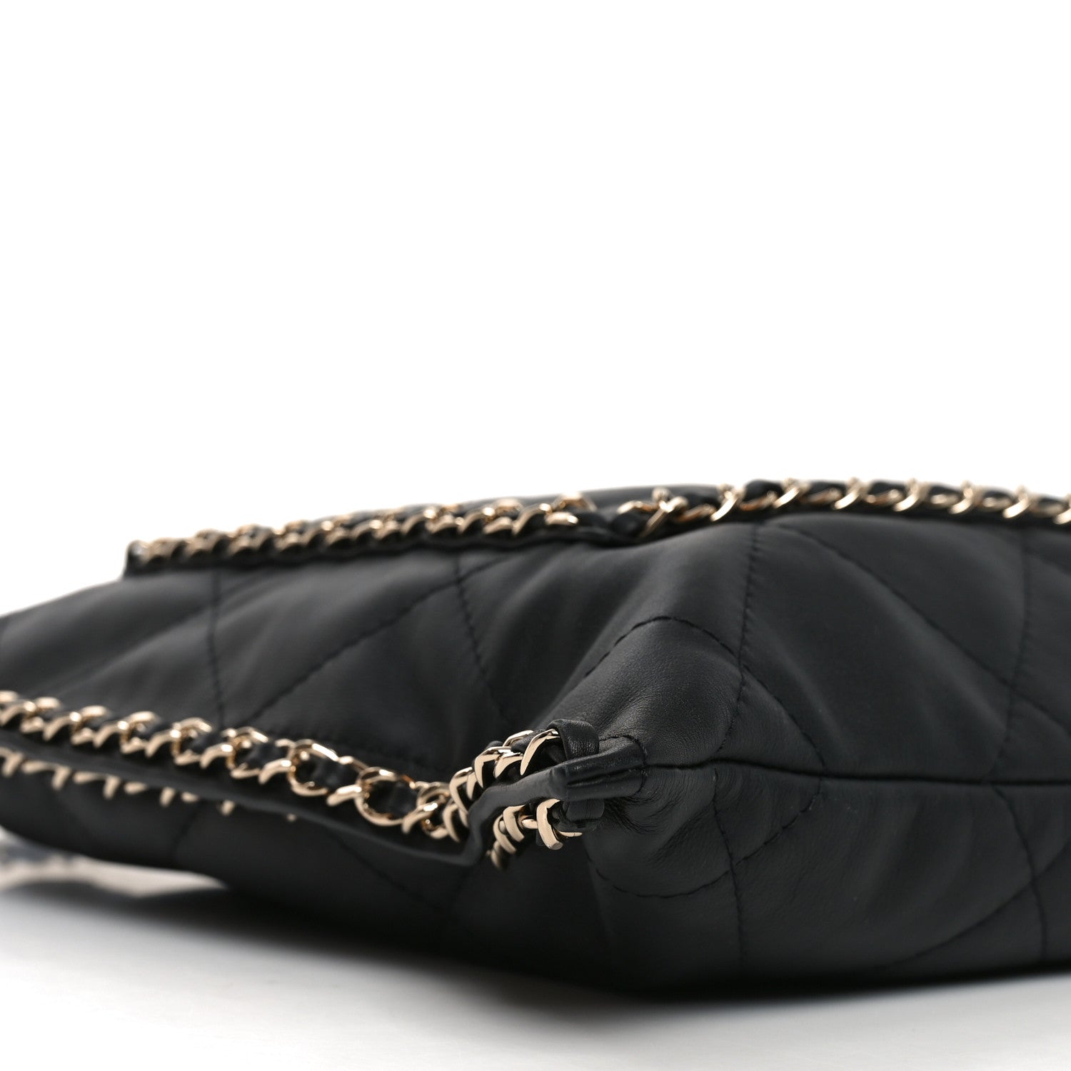 Calfskin Quilted Chain Flat Tote Black