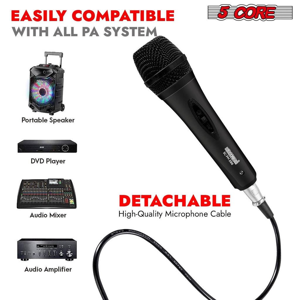 Microphone Dynamic Vocal Handheld Mic Cardioid Unidirectional Microfono w On Off Switch + XLR Audio Cable for Singing Karaoke Public Speaking & Parties - PM-286