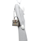 GG Supreme Monogram Textured Dollar Calfskin Web Small Ophidia Padlock Top Handle Bag Beige Ebony New Acero