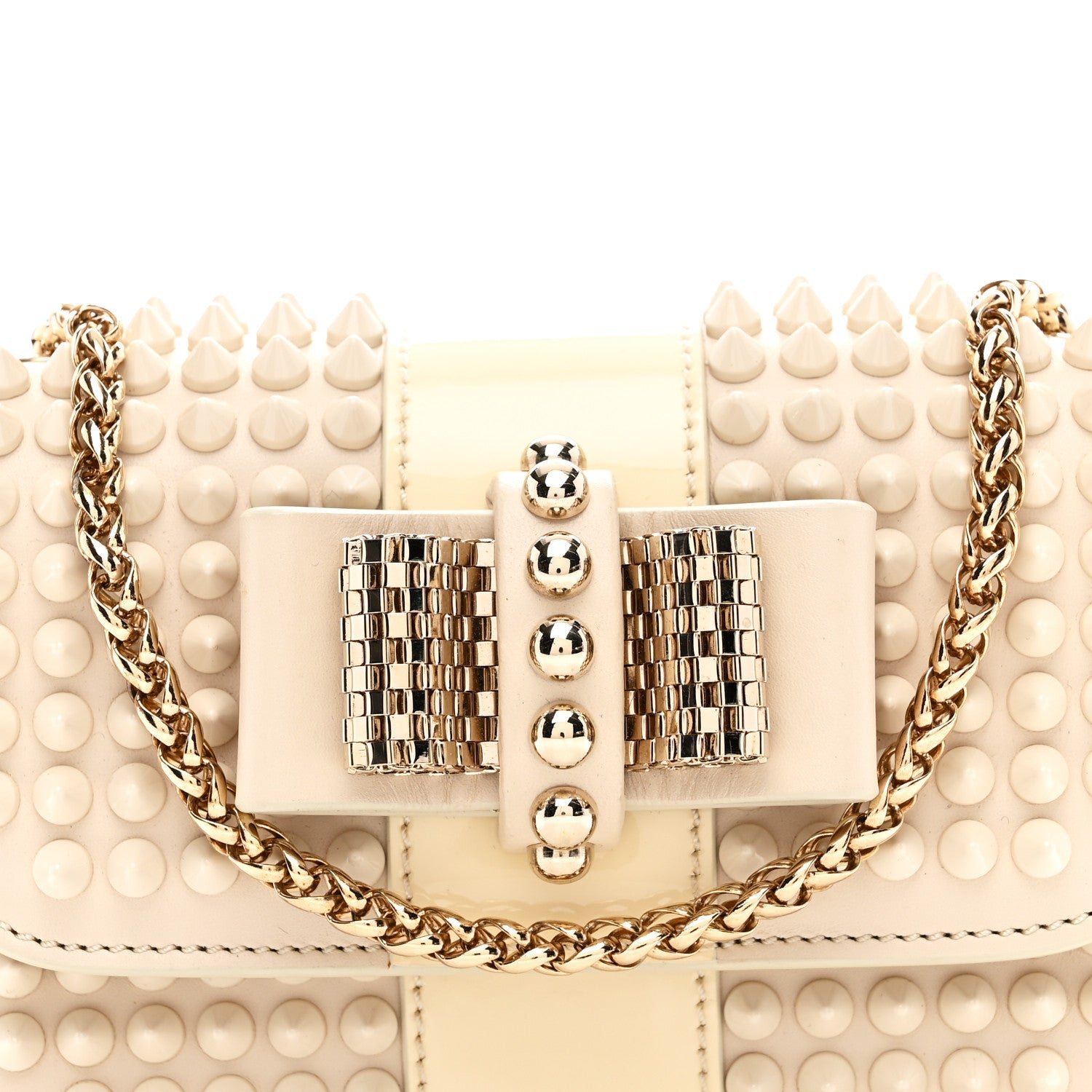 Calfskin Spikes Sweety Charity Shoulder Bag Beige