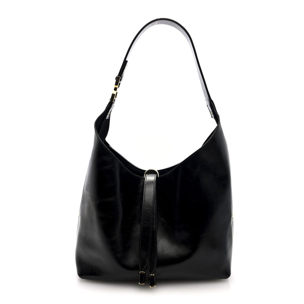 Shiny Calfskin Small Marcie Hobo Bag Black