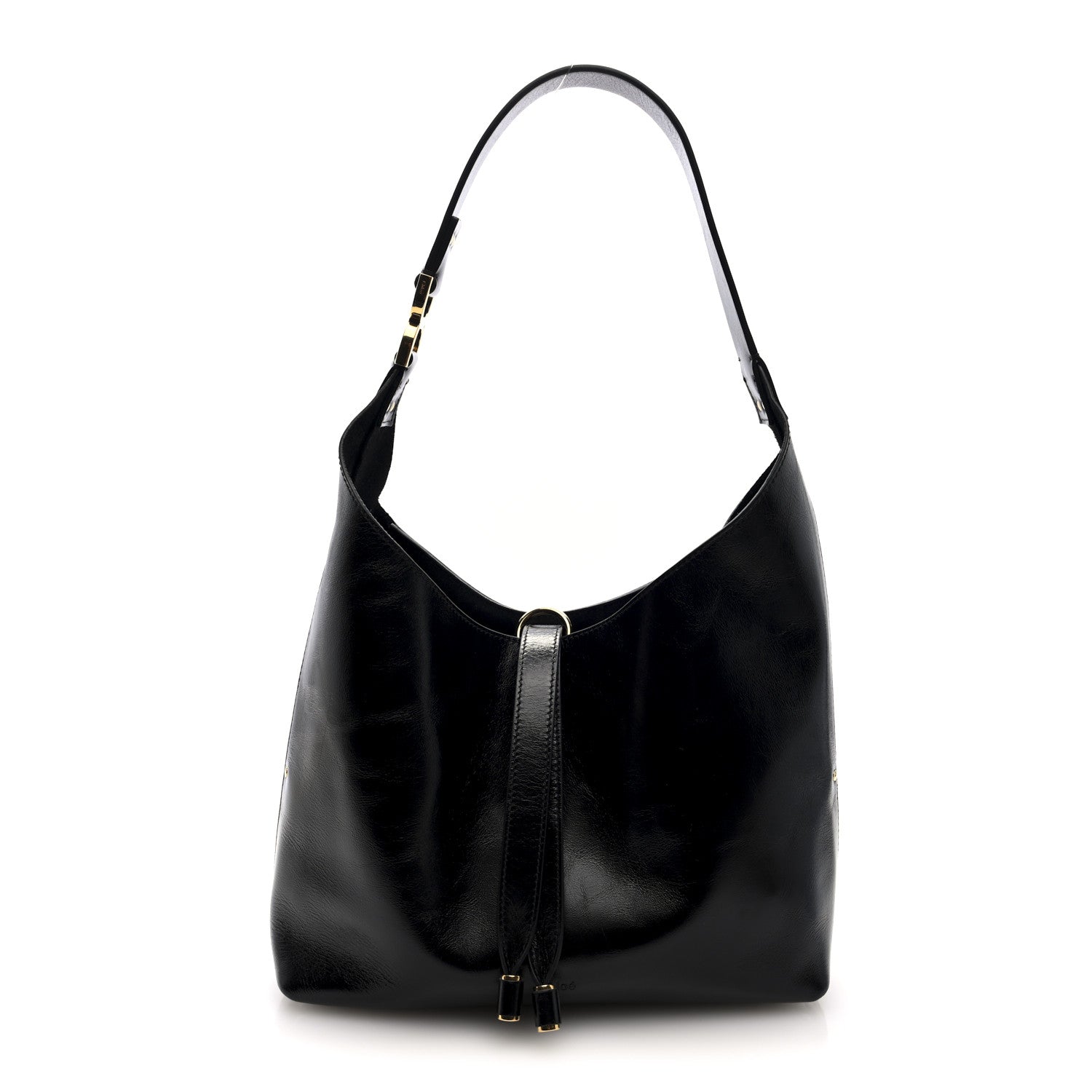 Shiny Calfskin Small Marcie Hobo Bag Black