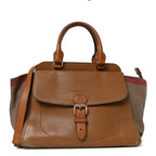Mega Check Grained Calfskin Medium Harcourt Satchel Saddle Brown