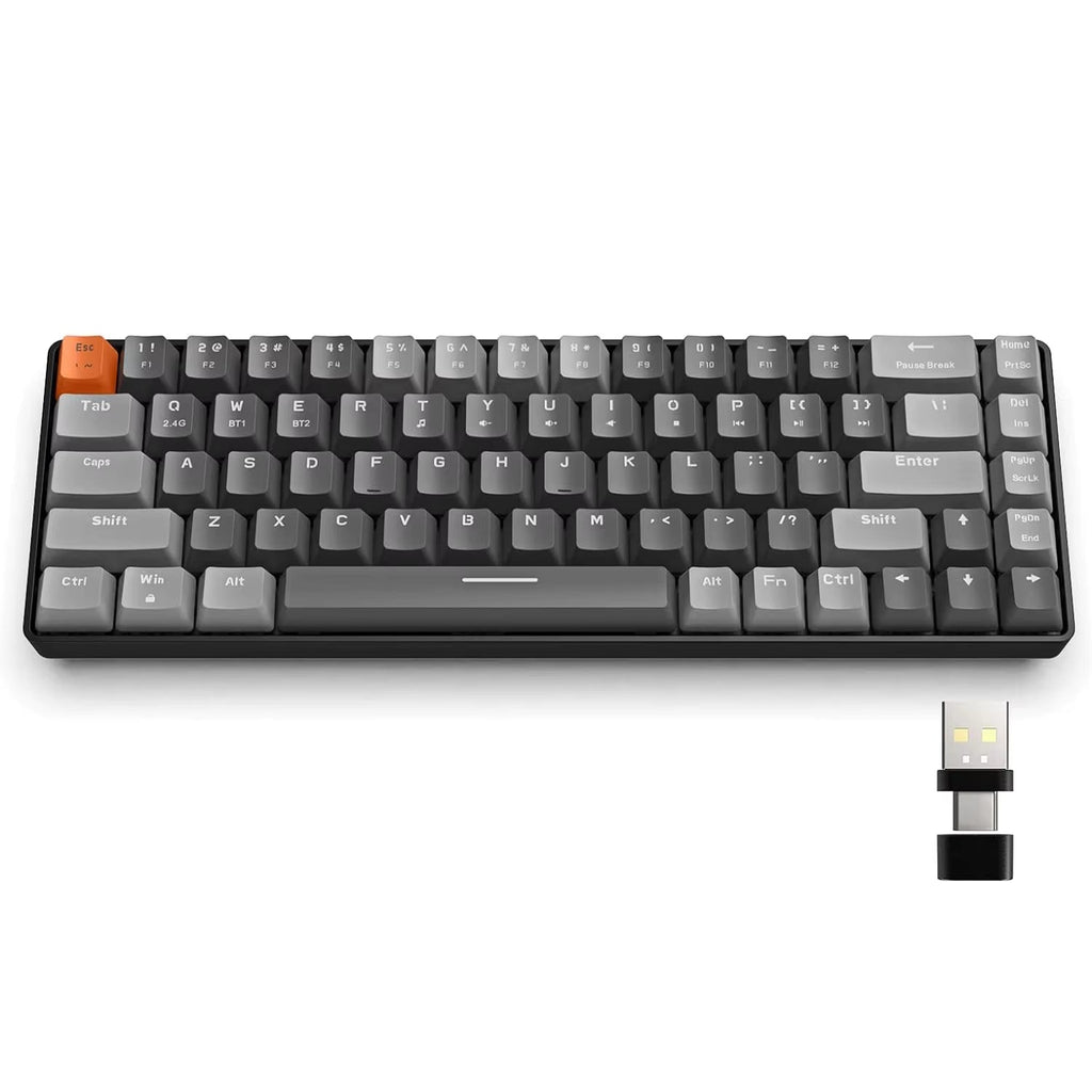 RK68 Wireless 60% Mechanical Keyboard with Bluetooth 5.0 and 2.4GHz Dual Mode Receiver, 68-Key Hot-Swappable Gaming Keyboard Red Switch