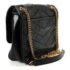 Crinkled Calfskin Matelasse Monogram Baby Niki Chain Satchel Black