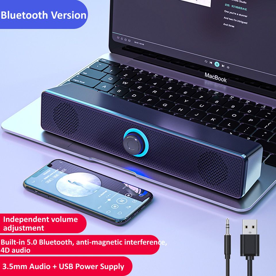 3D Surround Soundbar Speaker Wired Computer Speakers Stereo Subwoofer Sound bar for Laptop PC Theater TV Aux 3.5mm