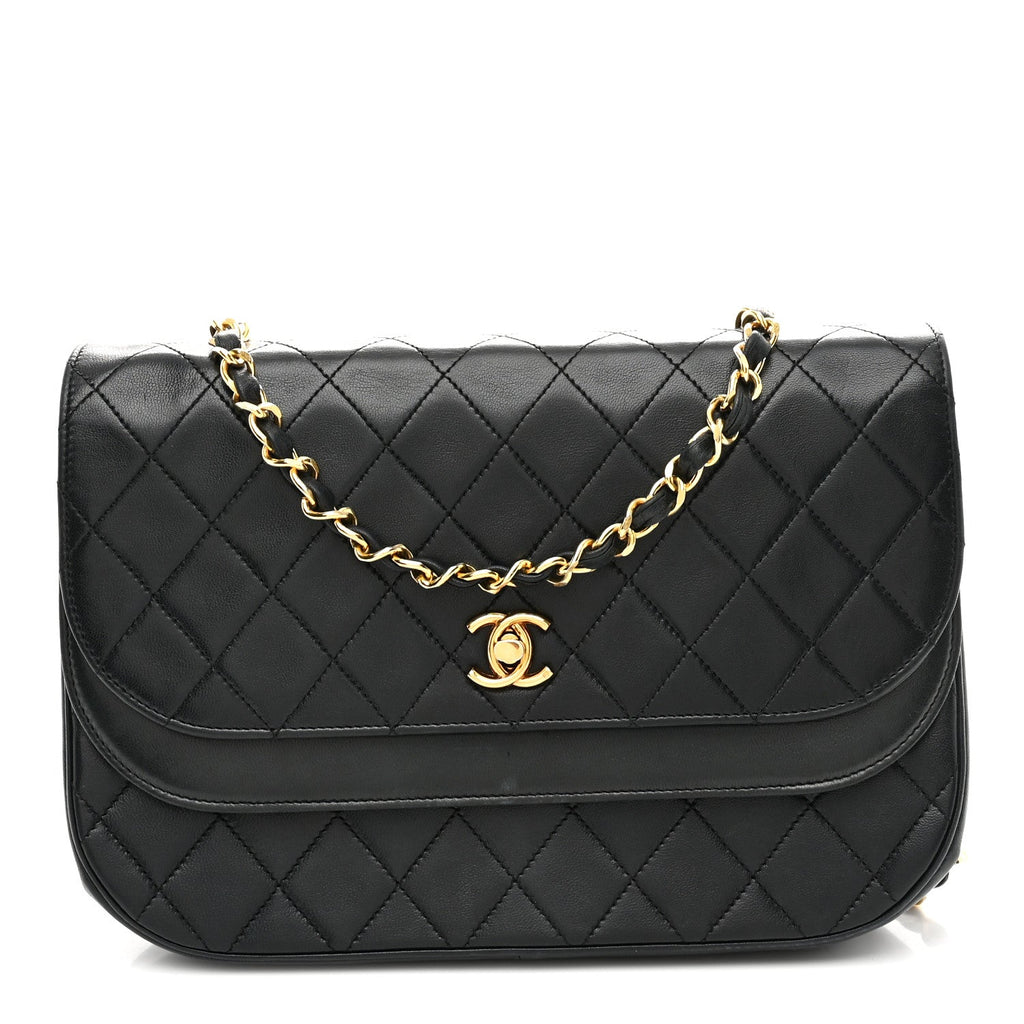 Lambskin Quilted Flap Bag Black