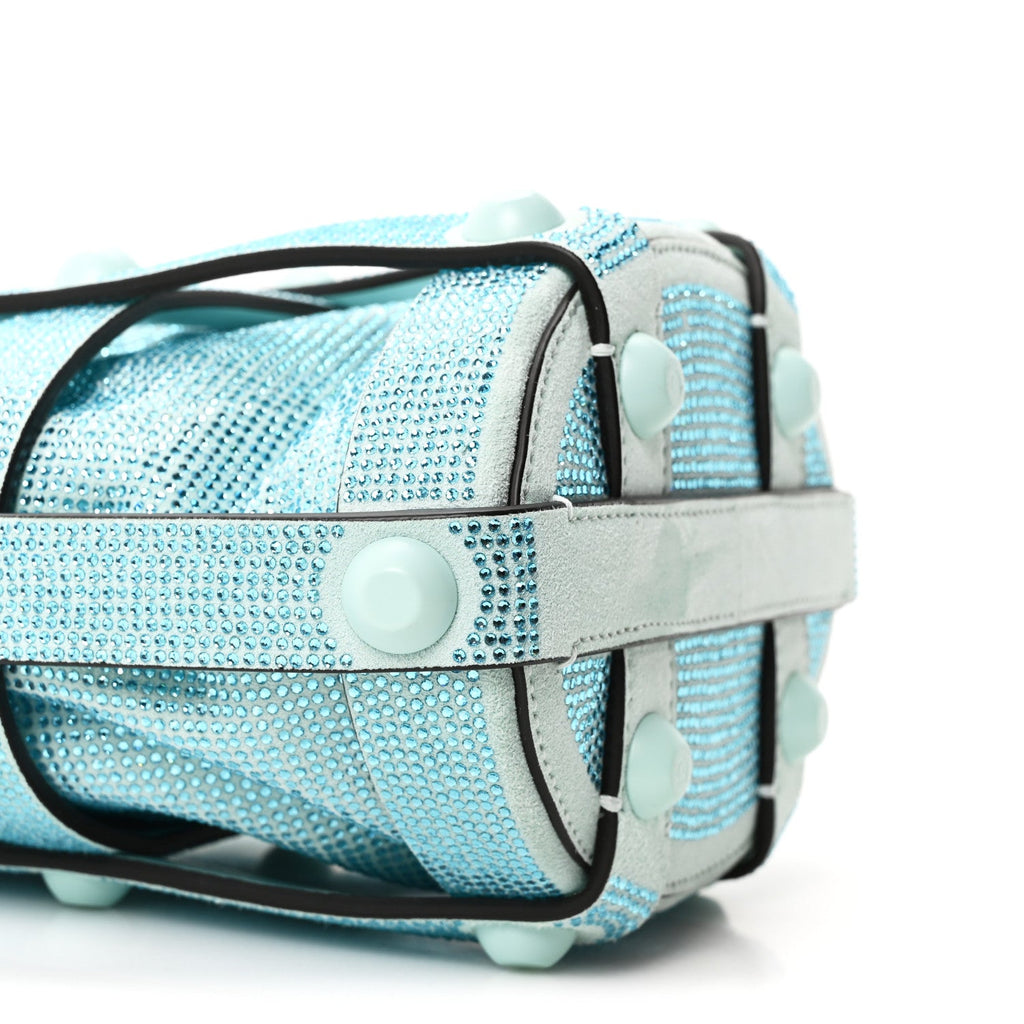 Calfskin Crystal Small Cage Bag Blue