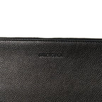Calfskin Logo Large Cash Pouch With Handle Black White