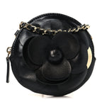Lambskin Mini Camellia Bouquet Clutch With Chain Black