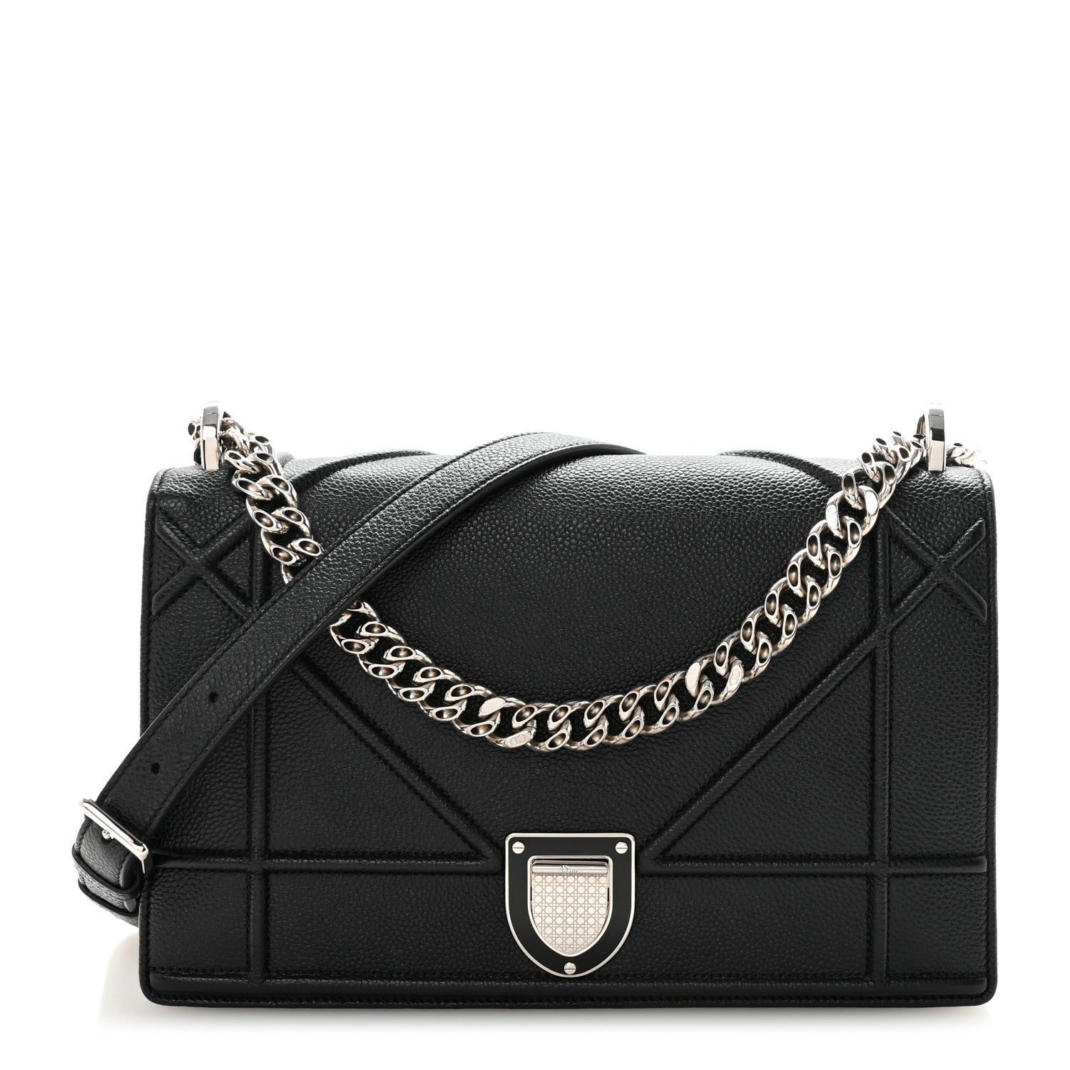 Grained Calfskin Medium Diorama Flap Bag Black