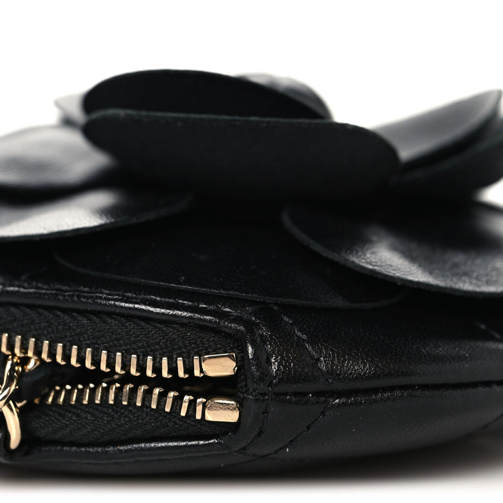 Lambskin Mini Camellia Bouquet Clutch With Chain Black