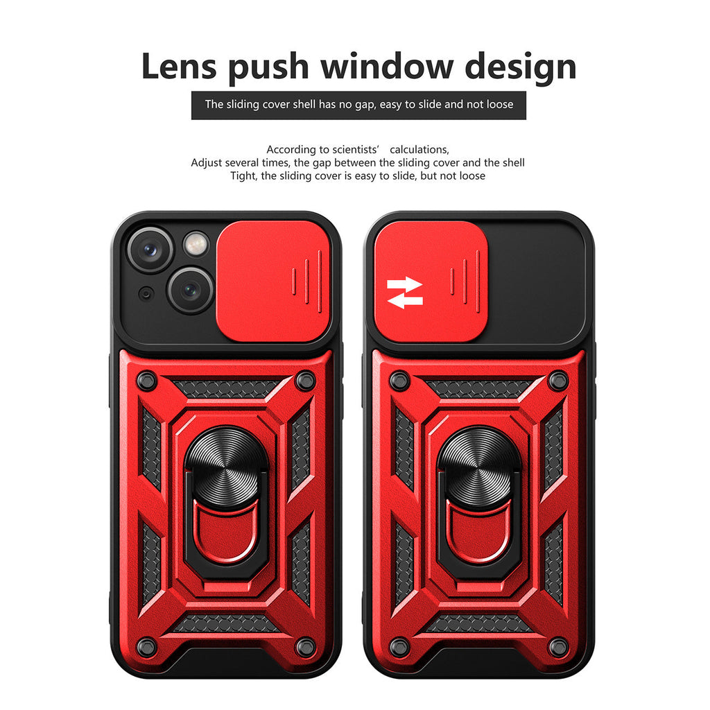 Kickstand Ring Holder With Slide Camera Cover Tpu Magnetic Car Mount For Apple Iphone 15 Plus In Red