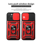 Kickstand Ring Holder With Slide Camera Cover Tpu Magnetic Car Mount For Apple Iphone 15 Plus In Red