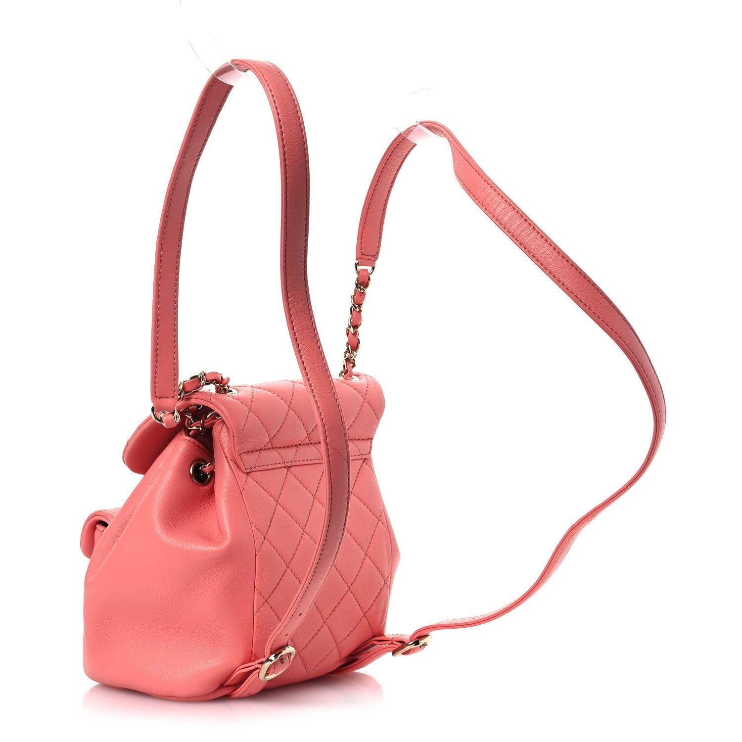 Lambskin Quilted Small Duma Drawstring Backpack Pink