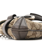 Monogram Textured Dollar Calfskin Heavy Grosgrain Web Medium Maxi Horsebit Chain Shoulder Bag Beige Ebony New Acero
