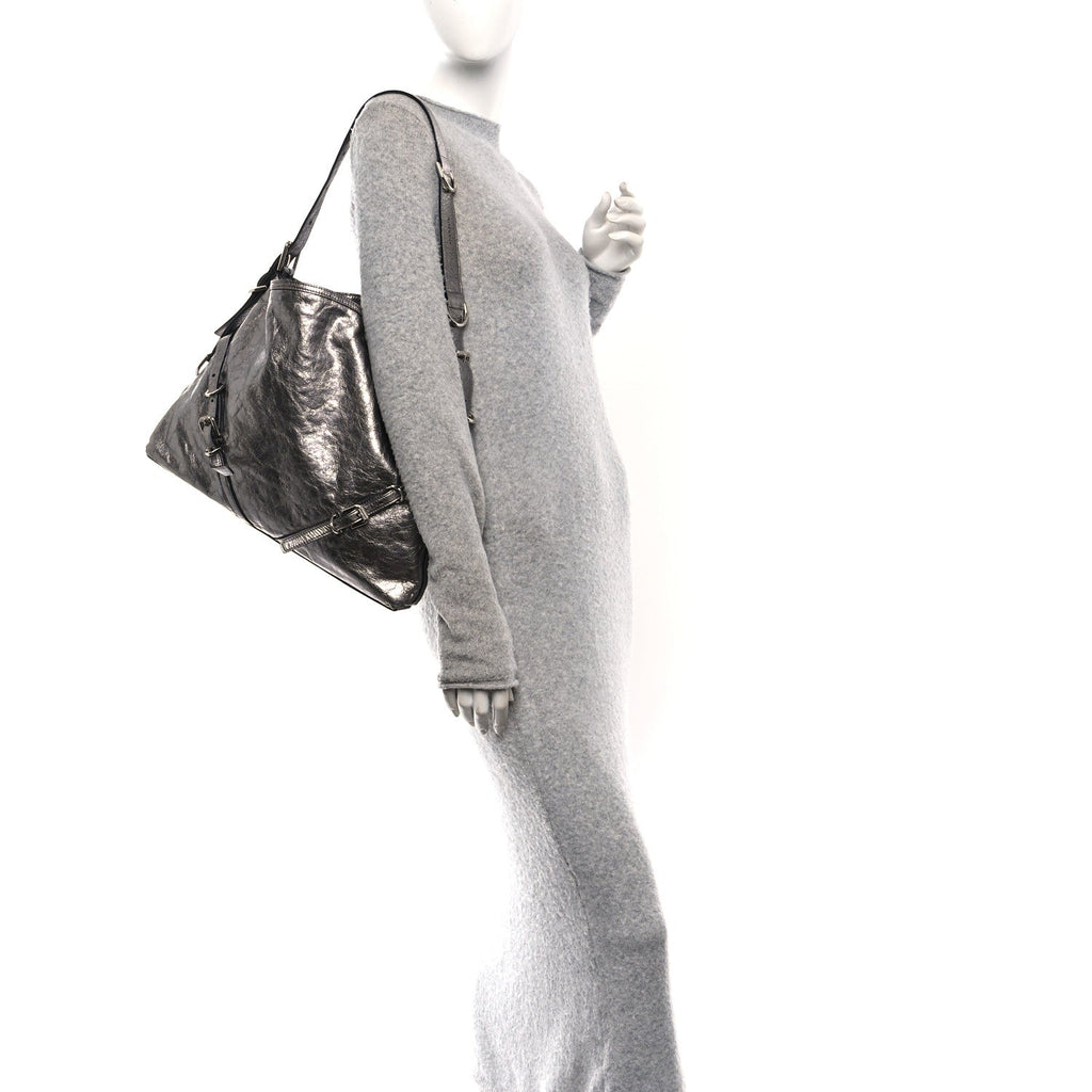Metallic Calfskin Medium Voyou Bag Silver