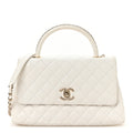 Caviar Quilted Small Chain Coco Handle Flap White