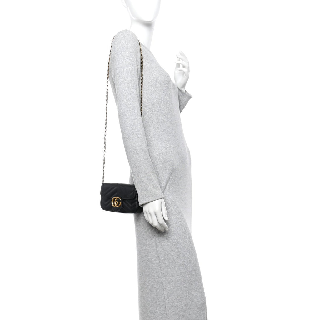 Calfskin Matelasse Super Mini GG Marmont Shoulder Bag Black