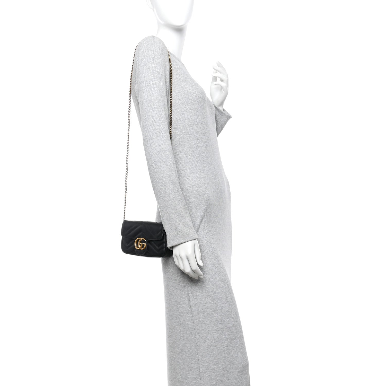 Calfskin Matelasse Super Mini GG Marmont Shoulder Bag Black
