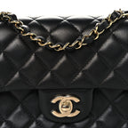 Lambskin Quilted Mini Rectangular Flap Black