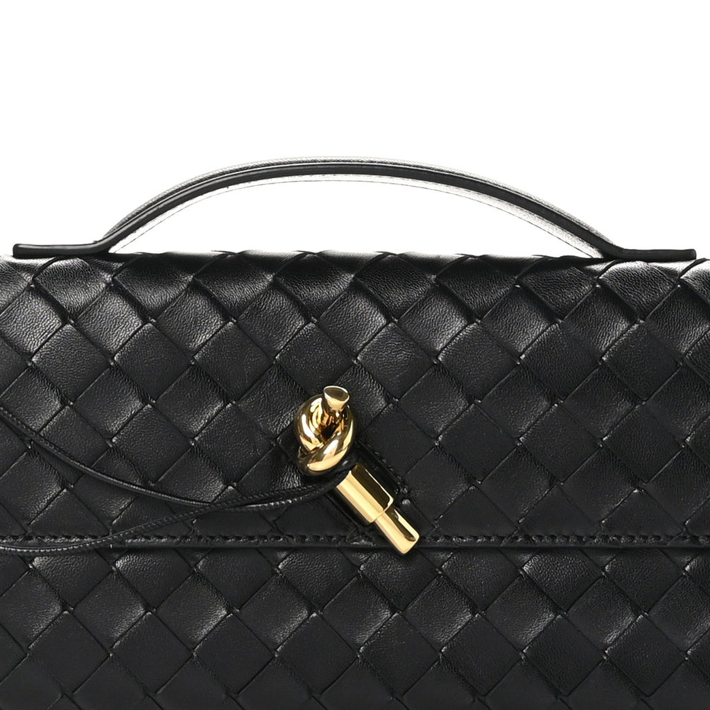Nappa Intrecciato Long Andiamo Top Handle Clutch Black