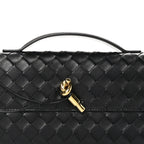 Nappa Intrecciato Long Andiamo Top Handle Clutch Black