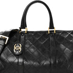 Calfskin Stitched Duffle Travel Bag Black