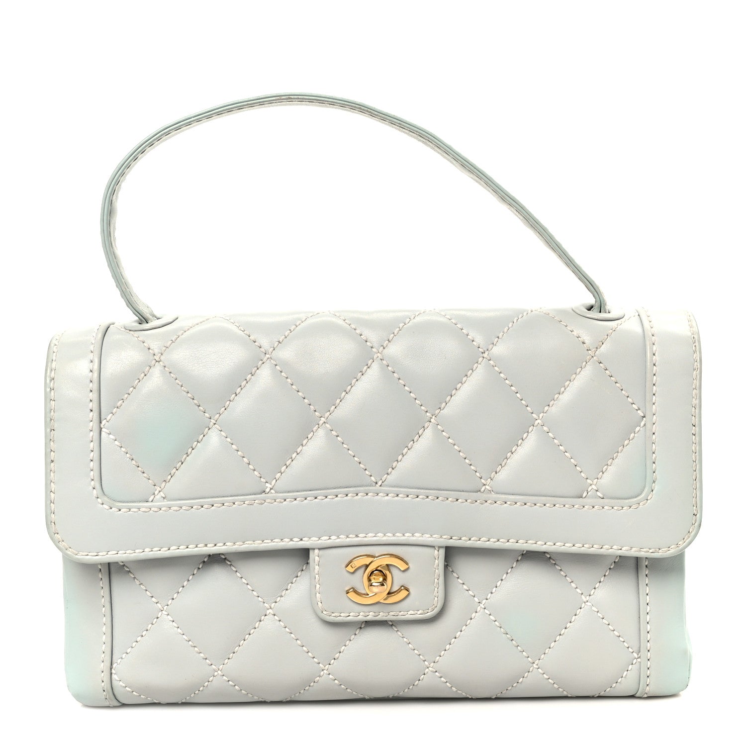 Calfskin Quilted Wild Stitch Large Flap Light Blue