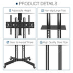 Mobile TV Stand on Wheels, 32-65 Inch TV Cart up to 132lbs with Adjustable Laptop Shelf and Top Tray for Flat Panel Curved Screen Rolling Floor TV Stand Max VESA 600*400mm