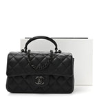 Lambskin Quilted Mini Top Handle Rectangular Flap So Black