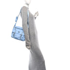 Re-Nylon Vela Saffiano Pocket Double Buckle Messenger Shoulder Bag Celeste