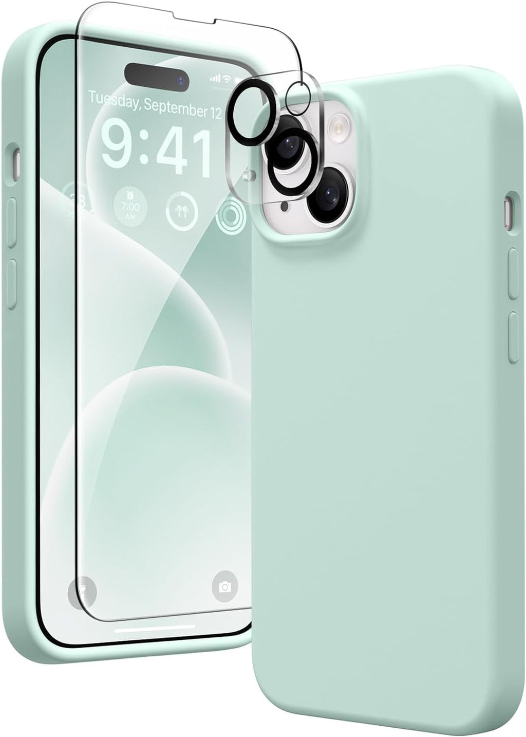 Entronix Bundle Compatible with iPhone 13 - Liquid Silicone Case, 1 Clear Screen Protector & 1 Camera Lens Protector