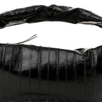 Glossy Calfskin Eelskin Embossed Medium Olivia Hobo Black