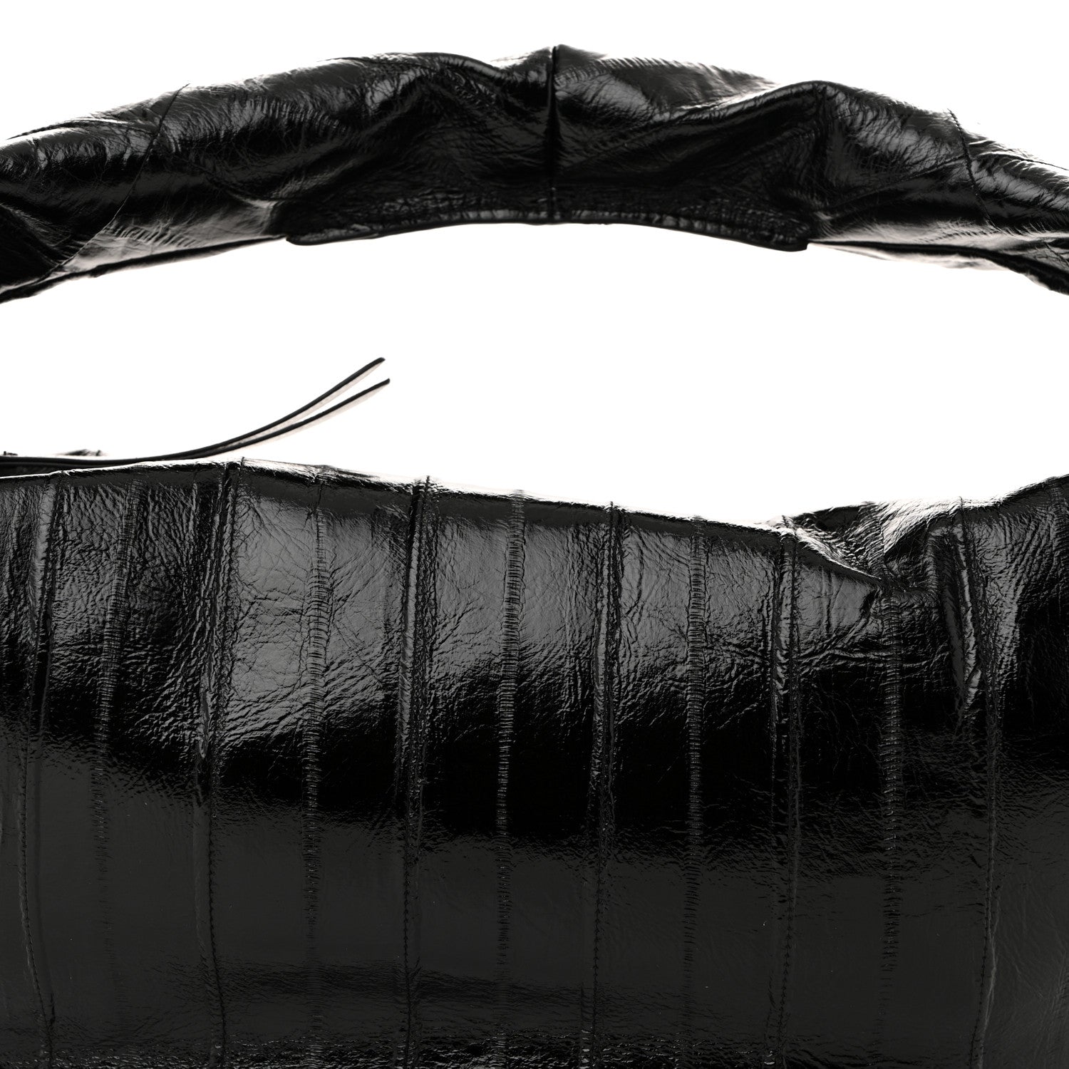 Glossy Calfskin Eelskin Embossed Medium Olivia Hobo Black