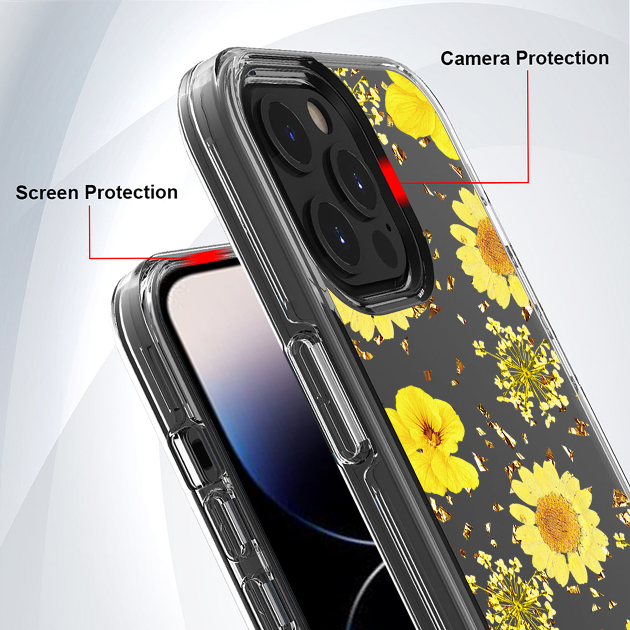 Pressed Dried Flower Design Phone Case For Iphone 14 Pro In Yellow