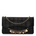 Lambskin Quilted Crystal Chocolate Bar Charm Flap Black